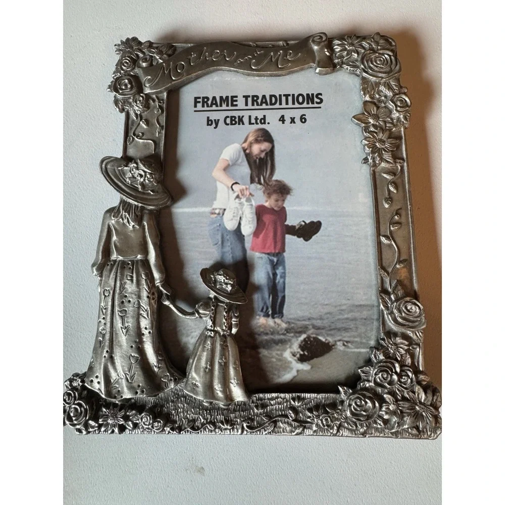 CBK Frame Traditions Mother and Me 4x6 Pewter Style Picture Frame Floral NWT